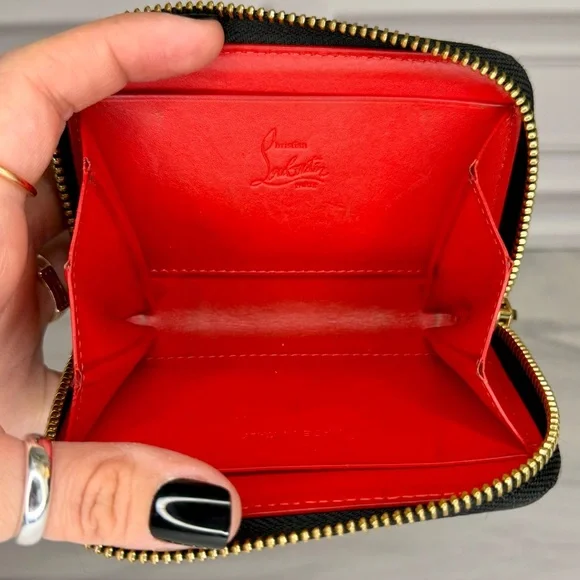 Christian Louboutin Compact Zip Wallet | Black Leather Studded Zip Around | COA - Picture 5 of 7
